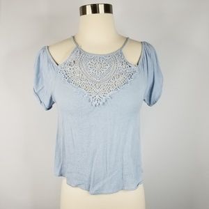 Light Blue Full Tilt Cold Shoulder Top